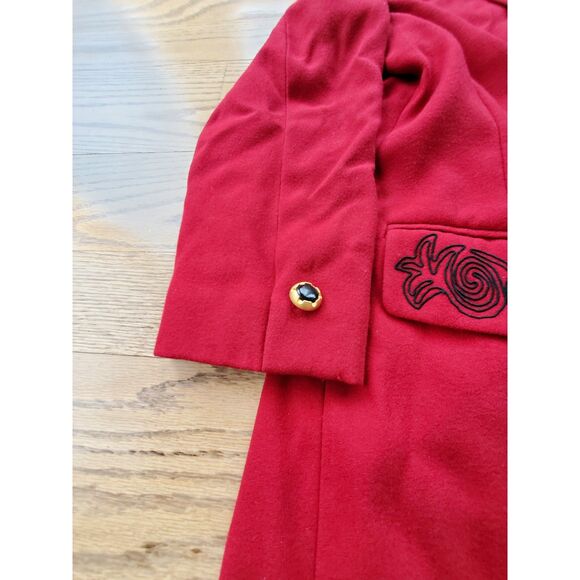 KASPER FOR A.S.L. Red Long Embroidered Jacket Dress Vintage 90s 14P GUC - Picture 10 of 13